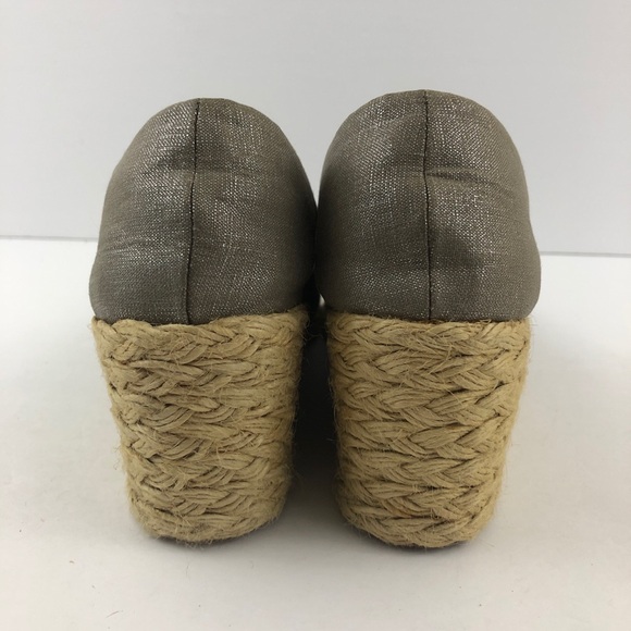 Lauren Ralph Lauren Shoes Womens 9 Cecilia Taupe Linen Wedge Peep Toe Metallic - Picture 3 of 13